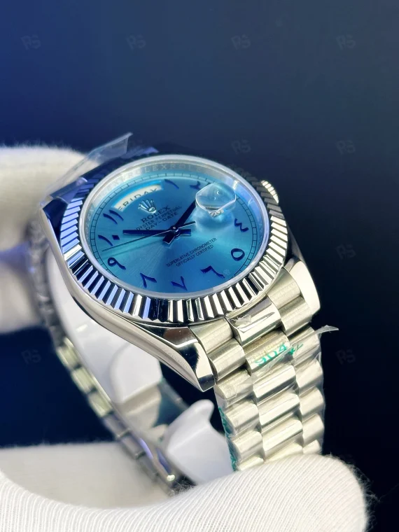 Rolex Day-Date Arabic Dial buz mavisi kadran