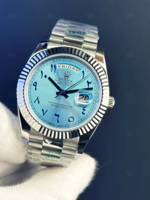 Rolex Day-Date Arabic Dial buz mavisi kadran