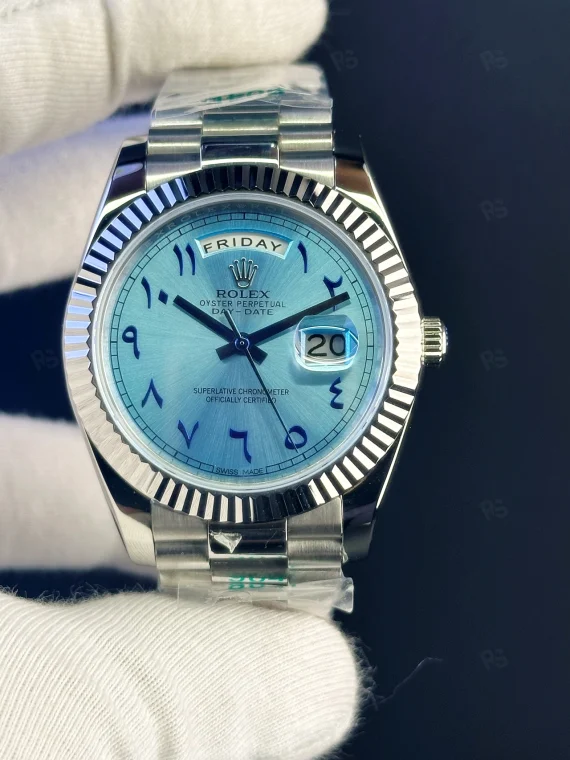 Rolex Day-Date Arabic Dial buz mavisi kadran