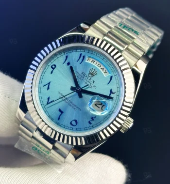 Rolex Day-Date Arabic Dial buz mavisi kadran