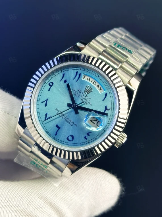 Rolex Day-Date Arabic Dial buz mavisi kadran