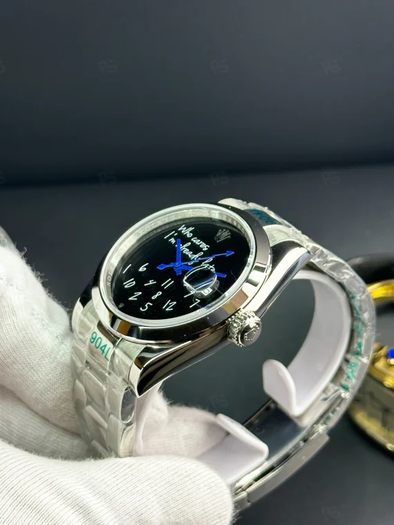 Rolex Milgauss Who Cares I’m Already Late Siyah Kadran Mizahi Tasarım Erkek Saat