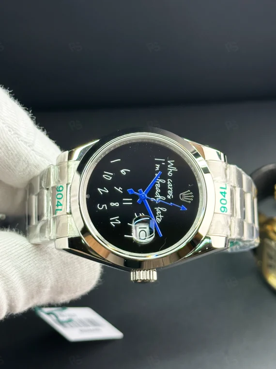 Rolex Milgauss Who Cares I’m Already Late Siyah Kadran Mizahi Tasarım Erkek Saat