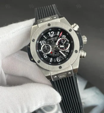 Hublot Big Bang silver kasa quartz erkek saat, siyah iskelet kadranlı model