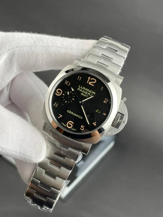 Panerai Luminor GMT siyah kadranlı otomatik erkek saat, çelik bilezikli model