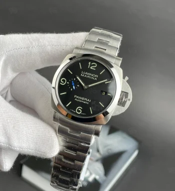 Panerai Luminor Marina siyah kadranlı otomatik erkek saat, çelik bilezikli model