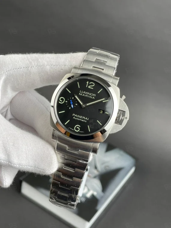 Panerai Luminor Marina siyah kadranlı otomatik erkek saat, çelik bilezikli model