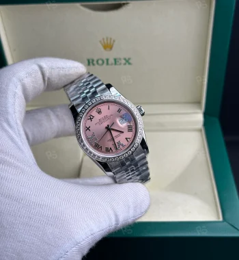 Rolex Datejust 36mm kadın saat, pembe kadranlı taşlı bezel ve Jubilee bilezikli otomatik model