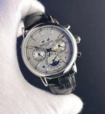 Patek Philippe Grand Complication Stil – Gri Kadran Deri Kayışlı Ay Evresi & Kronograf