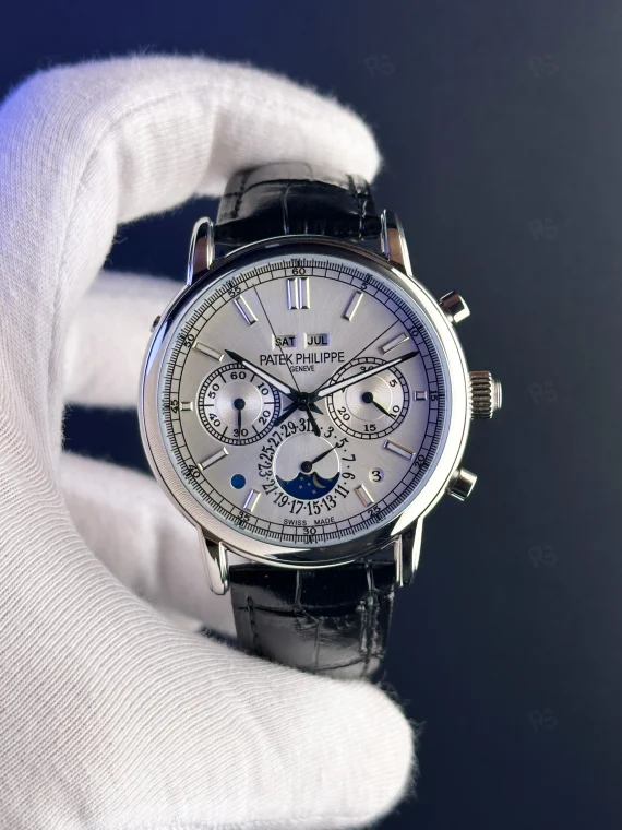Patek Philippe Grand Complication Stil – Gri Kadran Deri Kayışlı Ay Evresi & Kronograf