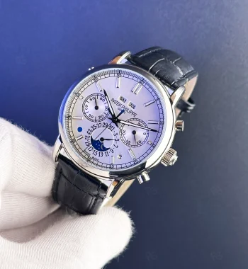 Patek Philippe Grand Complication Stil – Gri Kadran Deri Kayışlı Ay Evresi & Kronograf