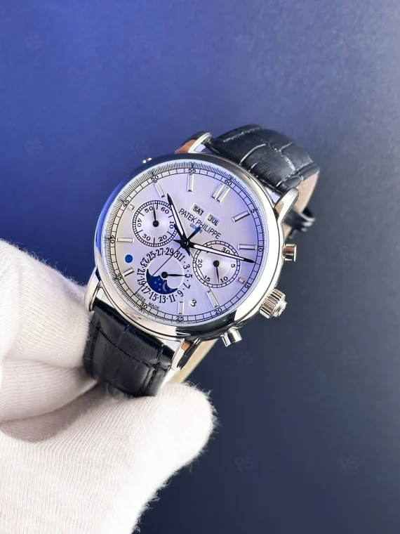 Patek Philippe Grand Complication Stil – Gri Kadran Deri Kayışlı Ay Evresi & Kronograf