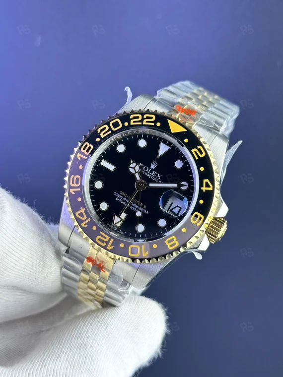 Rolex GMT-Master II siyah bezel altın çelik otomatik saat replika