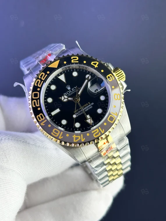 Rolex GMT-Master II siyah bezel altın çelik otomatik saat replika