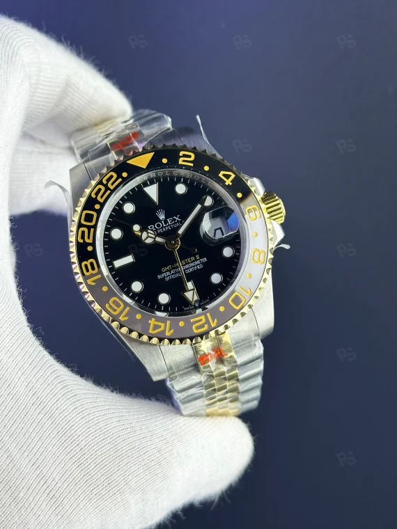 Rolex GMT-Master II siyah bezel altın çelik otomatik saat replika