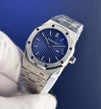 Audemars Piguet Royal Oak 33mm kadın replika saat – mavi guilloche kadran quartz