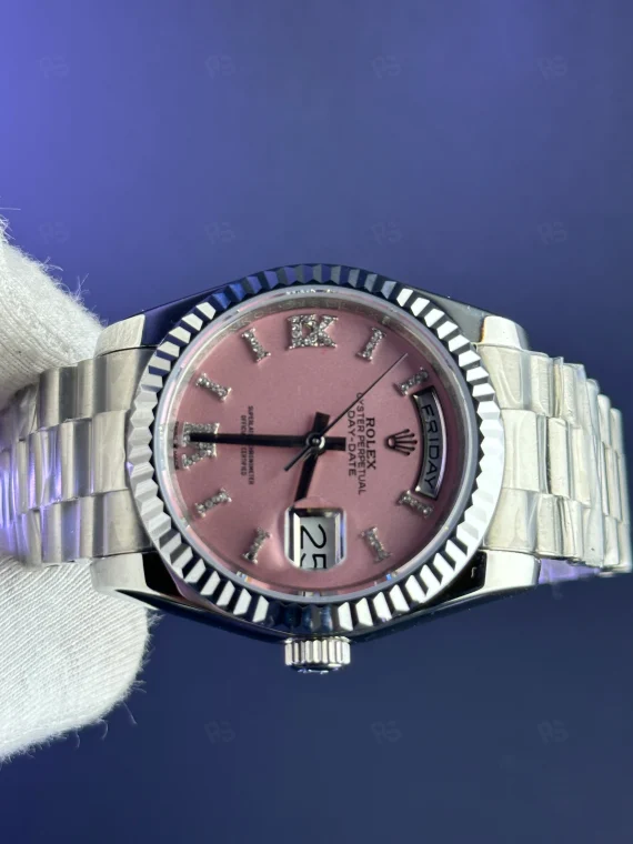 Rolex Day‑Date 36mm pembe kadran kadın otomatik saat replika