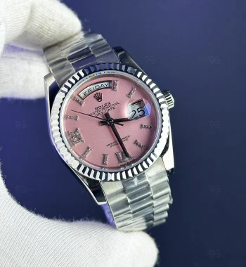 Rolex Day‑Date 36mm pembe kadran kadın otomatik saat replika