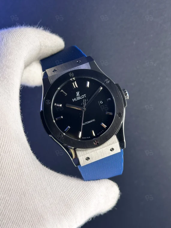 Hublot Classic Fusion Siyah Kadran Mavi Kayış Otomatik Saat – Safir Cam & Kapıda Ödeme