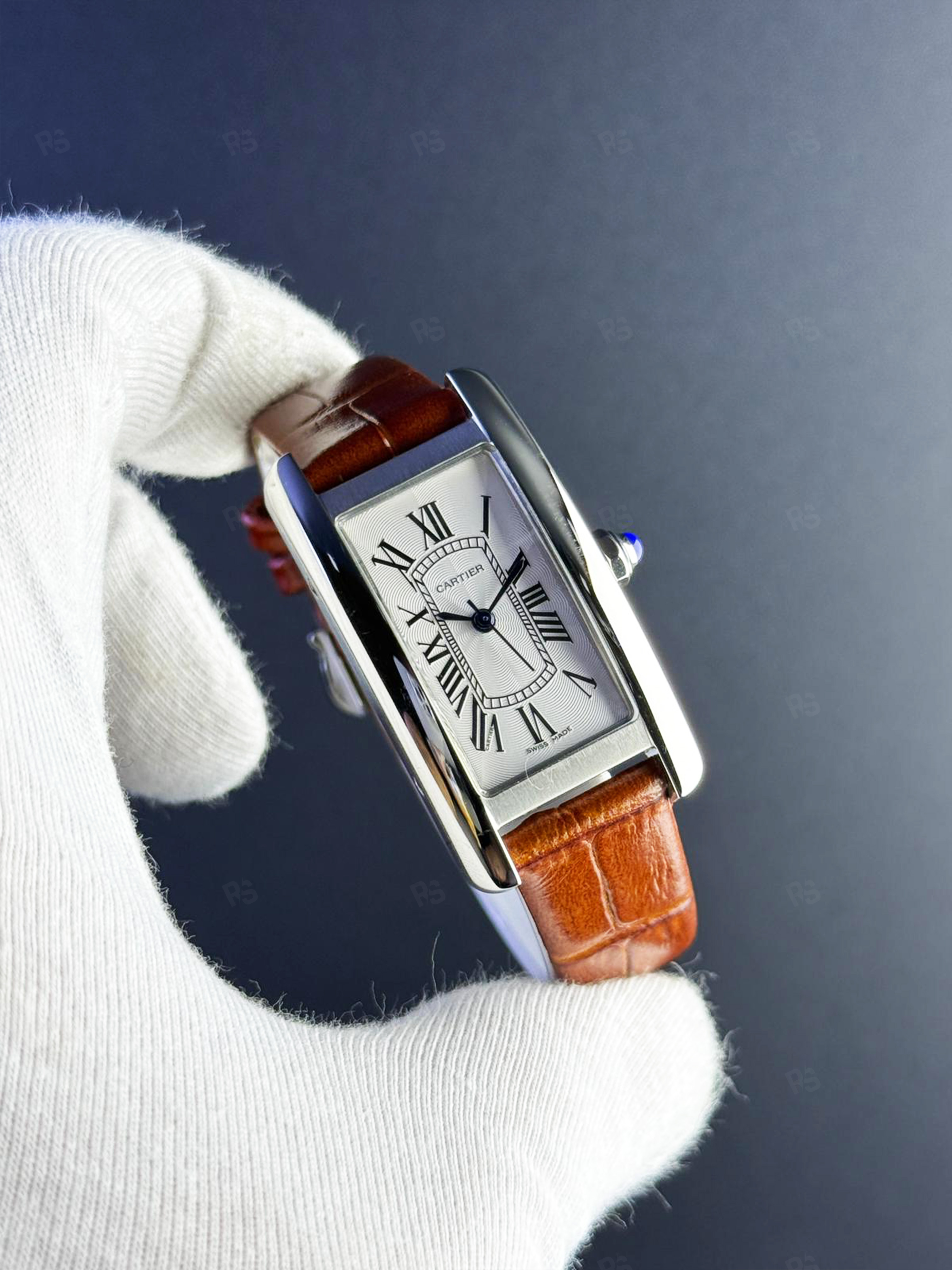 Cartier Tank Américaine Kadın Quartz Kahverengi Deri A+ (1)