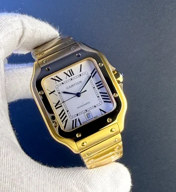 Cartier Santos de Cartier Erkek Saati 39mm Beyaz Kadran – Sarı Altın Kasa