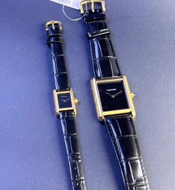 Cartier Tank Stil Kadın Erkek Kombin Saat Seti – Small & Medium Kasa