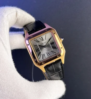 Cartier Santos Erkek Saati – Rose Kasa, Gri Kadran & Siyah Deri Kayış