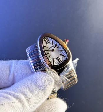 Bvlgari Serpenti Yılan Kadın Saati 35mm Beyaz Kadran | Silver-Rose Kordon