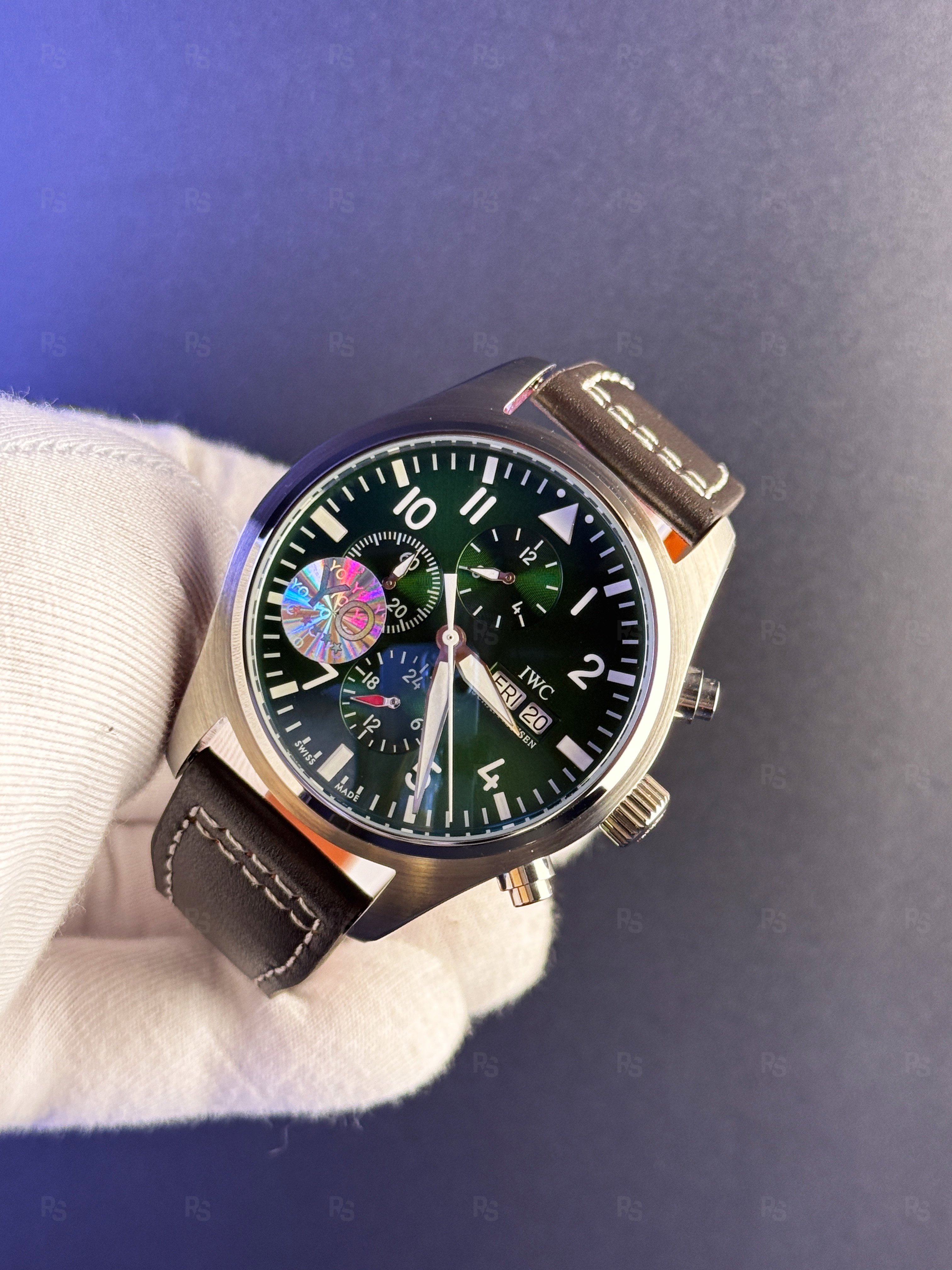 IWC-Green-Dial-Chronograph-IW378005-Kahverengi-Deri-Kordon-replikasaat-Iwc-replika-saat-radikalsaat (4)