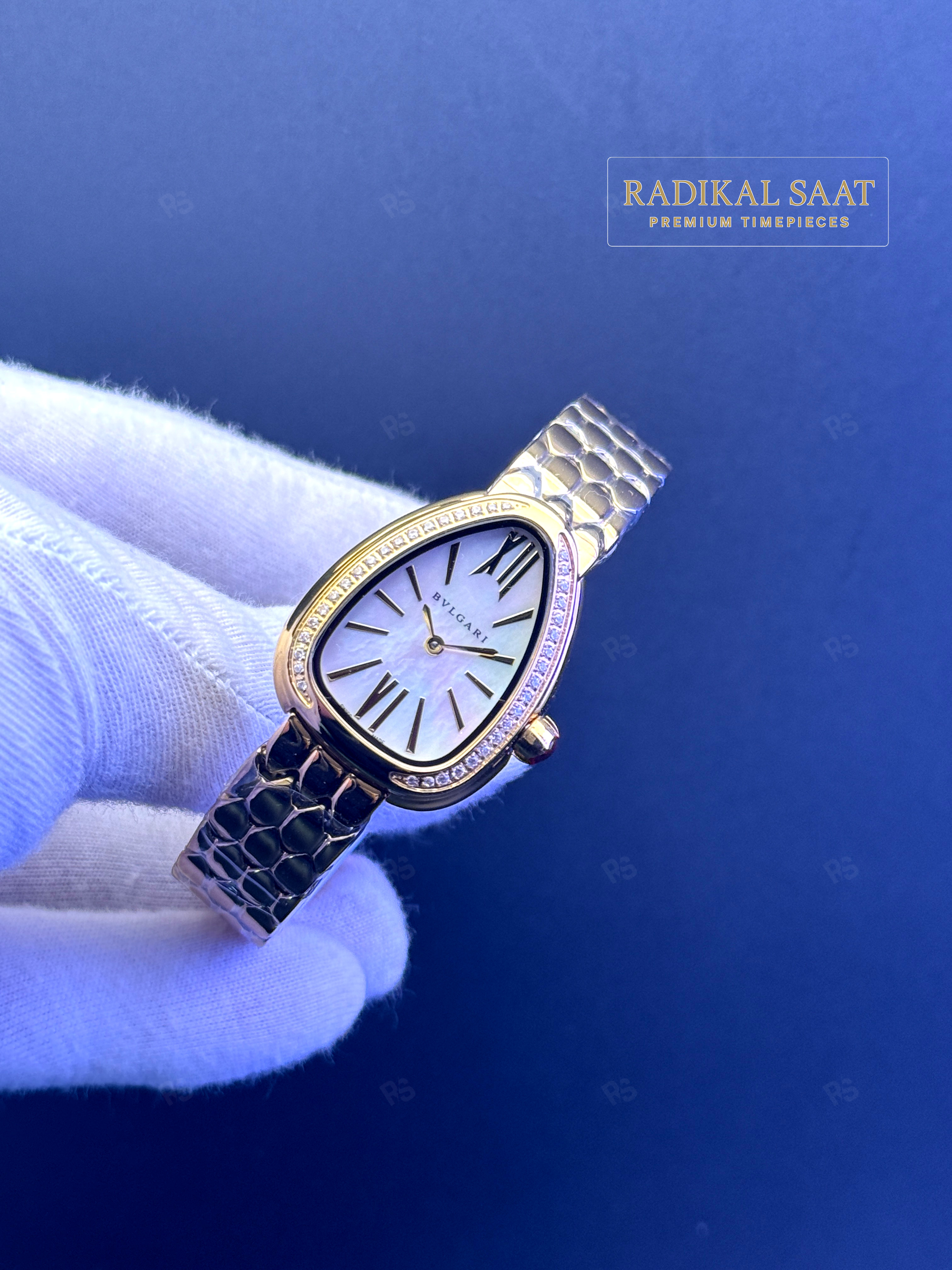 Bvlgari Serpenti Sarı Kasa Sedef Kadran Taşlı Kadın Saati (1)