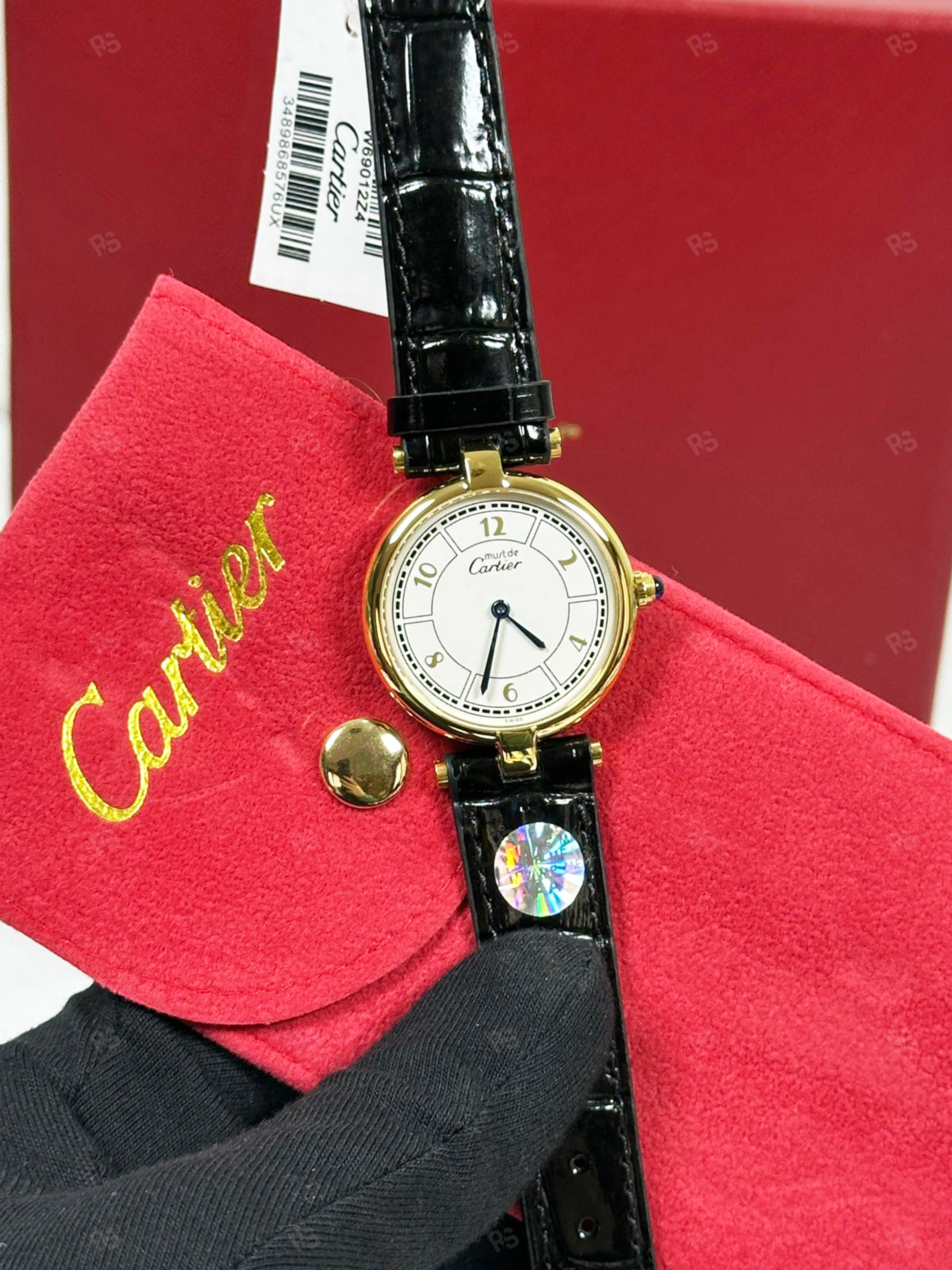 Cartier-Must-Vendôme-Beyaz-Kadran-Siyah-Kordon-Kadın-Saati-replikasaat-radikalsaat-replika-saat