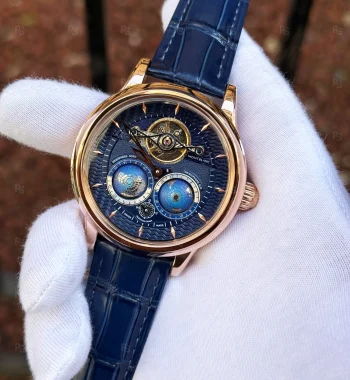 Montblanc Villeret Tourbillon Night Sky 47mm Rose Gold Kasa Mavi Deri Erkek Saati