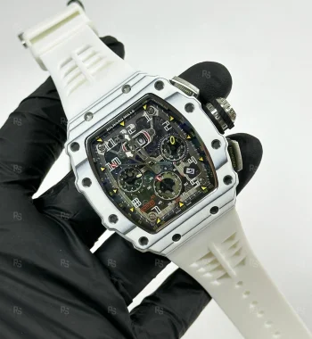 Richard Mille RM11-03 Erkek Saati 45mm Beyaz Karbon Kasa | Beyaz Silikon Kordon