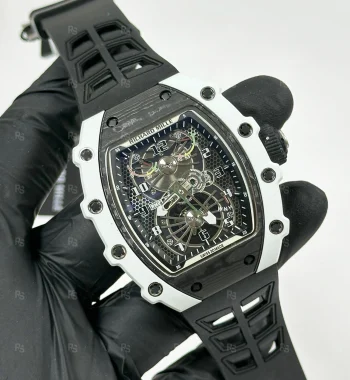 Richard Mille RM21-01 Erkek Saati 45mm Beyaz Kasa Siyah Karbon Desenli Yanlar
