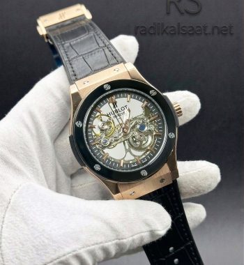 Hublot Classic Fusion Skeleton Rose Gold Kasa Siyah Deri Kordon Otomatik Erkek Saati