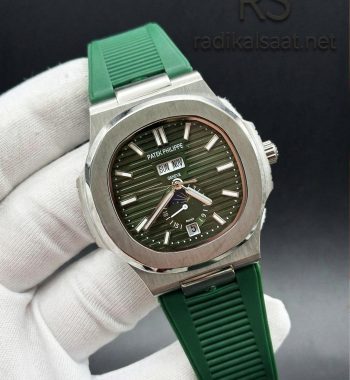 Patek Philippe Nautilus Annual Calendar Yeşil Kadran Yeşil Silikon Kordon Erkek Saati