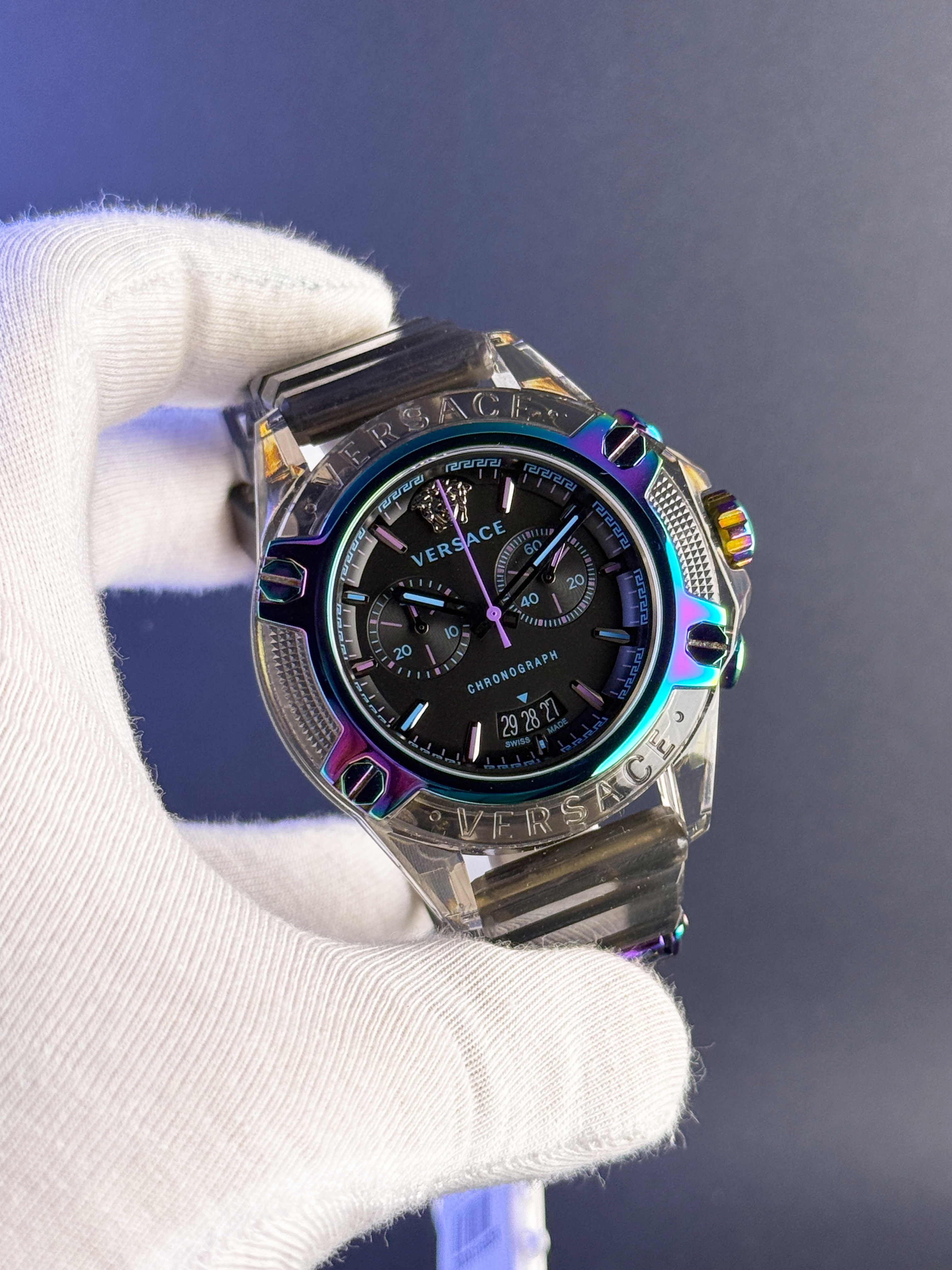 Versace VEZ701022 44mm Polikarbonat Gökkuşağı Bezel Erkek Saatii-replika-saat