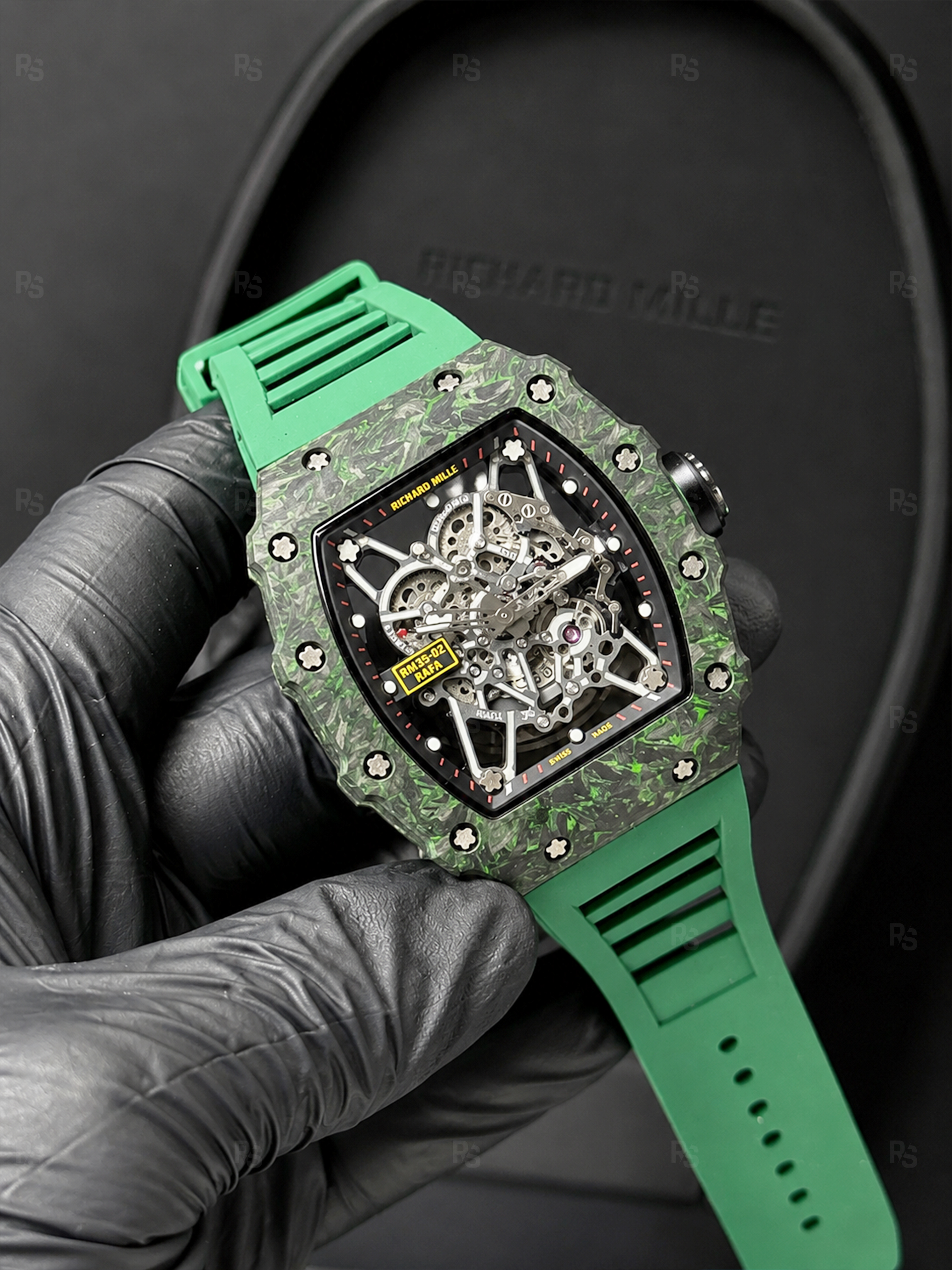 Richard-Mille-RM-35-02-Nadal-yeşill-Karbon-Kasa-İskelet-Kadran-Otomatik-Erkek-Saati-replika-saat-replikasaat-radikalsaat