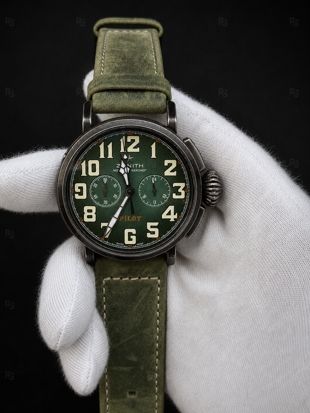 Zenith-Pilot-Type-20-45mm-Kronograf-Erkek Saati-Yeşil-Kadran-repliklasaat-repllika-saat-radikallsaat