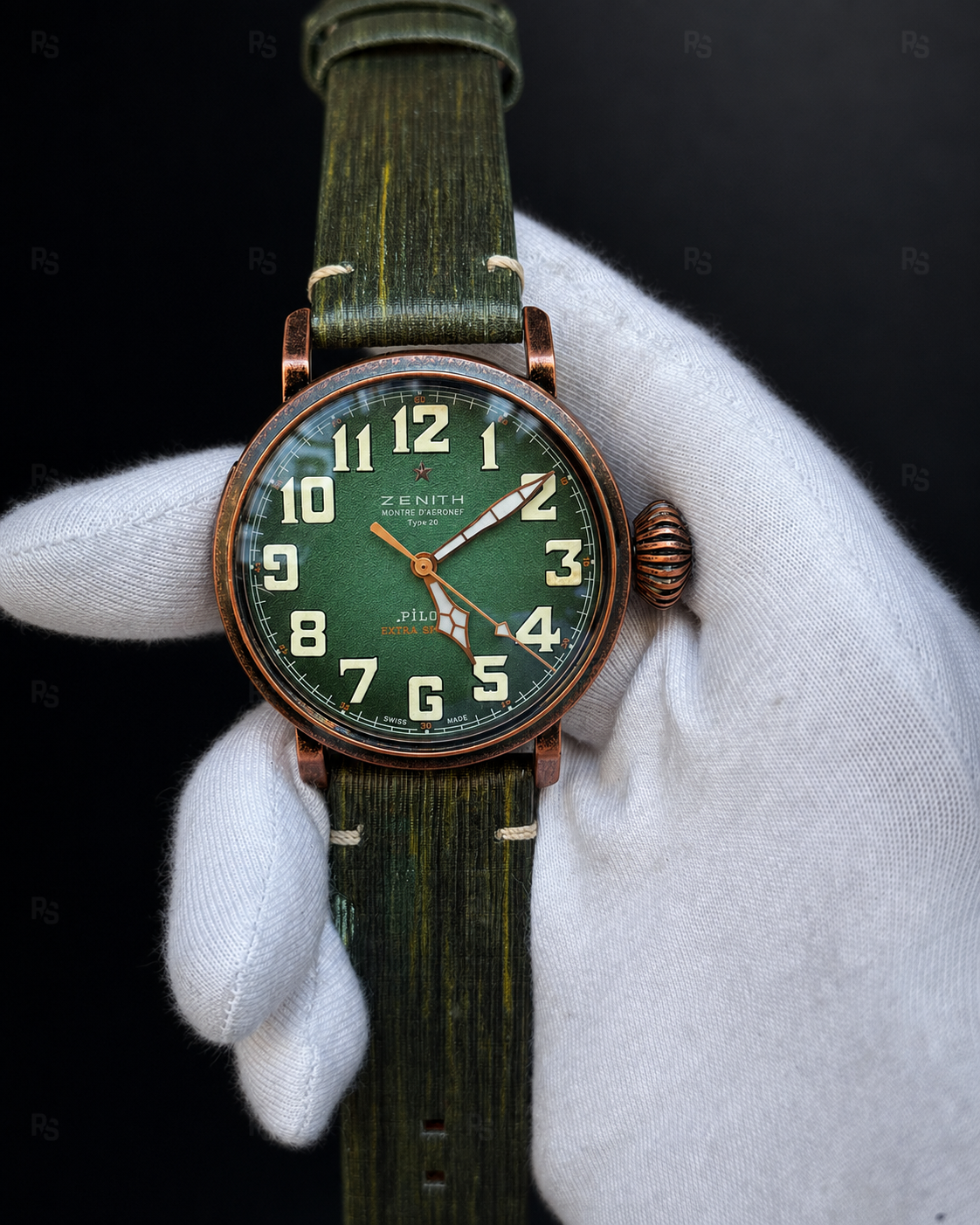 Zenith-Pilot-Type-20-45mm-Otomatik-Erkek Saati-Yeşil-Kadran-repliklasaat-repllika-saat-radikallsaat